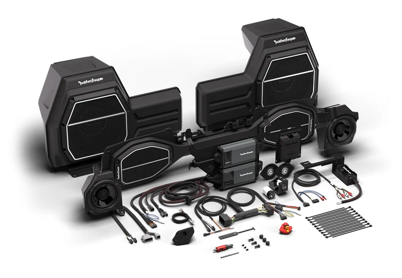 Kit audio Rockford Fosgate Stage 5 pour Jeep Wrangler : 1 800 W, subwoofers 12", DSP avec réglage spécifique Jeep, installation 100 % Plug & Play.
