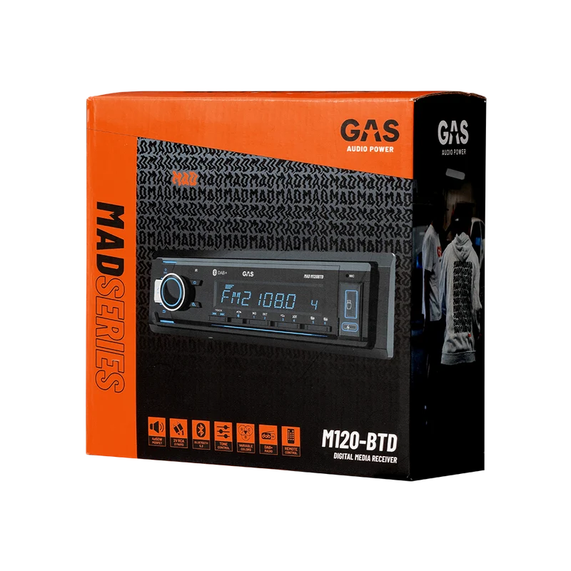 GAS Audio MAD M120-BTD – Autoradio 1-DIN Bluetooth & DAB+ USB / AUX, RCA