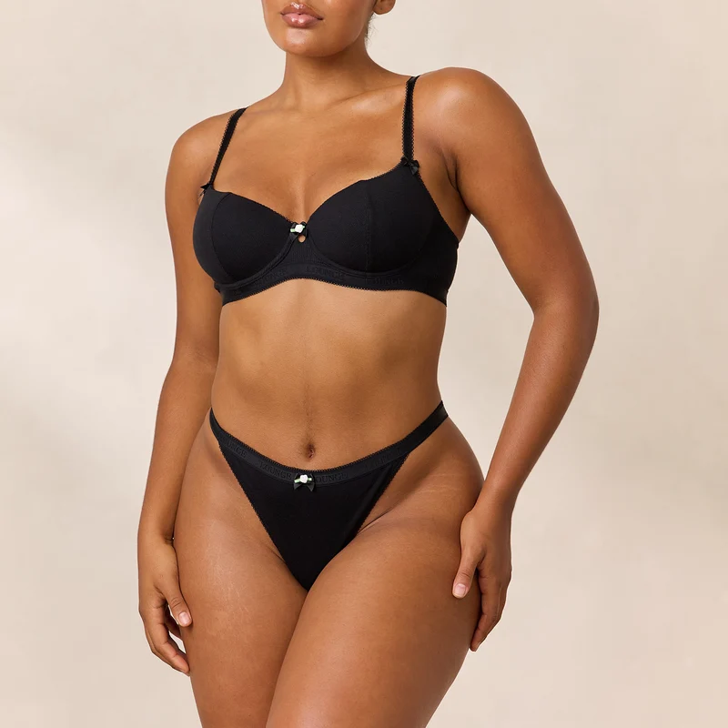 Soutien-gorge Côtelé Rosebud Balcony - Noir