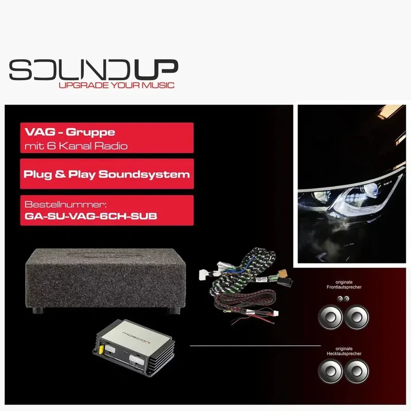 Gladen Mosconi SoundUp VAG – Pack Audio Plug & Play DSP 8 Canaux avec Caisson de Basses pour Autoradio 6 Canaux OEM