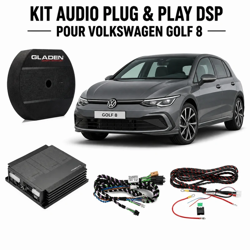 Gladen Mosconi SoundUp VW Golf 8 – Kit Audio Plug & Play DSP 6 Canaux avec Caisson de Basses GSRB-08