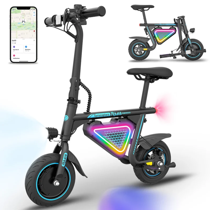 Gyrocopters Radi8 Electric Scooter for Kids - Speed 25 kmph - Range 20 km - LED Lights - Black