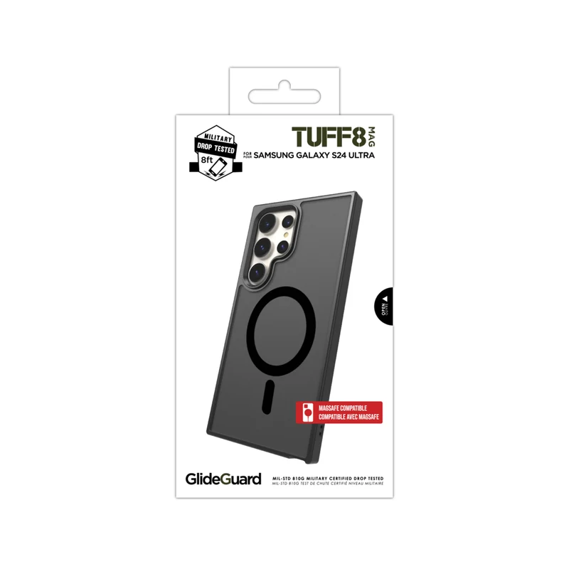 TUFF8 GlideGuard Rugged Case - Samsung Galaxy S24 Ultra - Smoke Black
