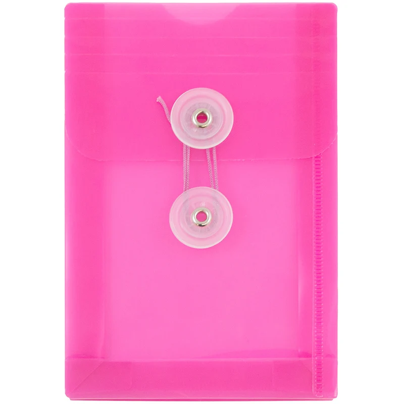 JAM Paper - Enveloppes en plastique avec fermeture à bouton et cordon - Extrémité ouverte - 4,25 x 6,25 - Rose fuchsia - Paquet de 12