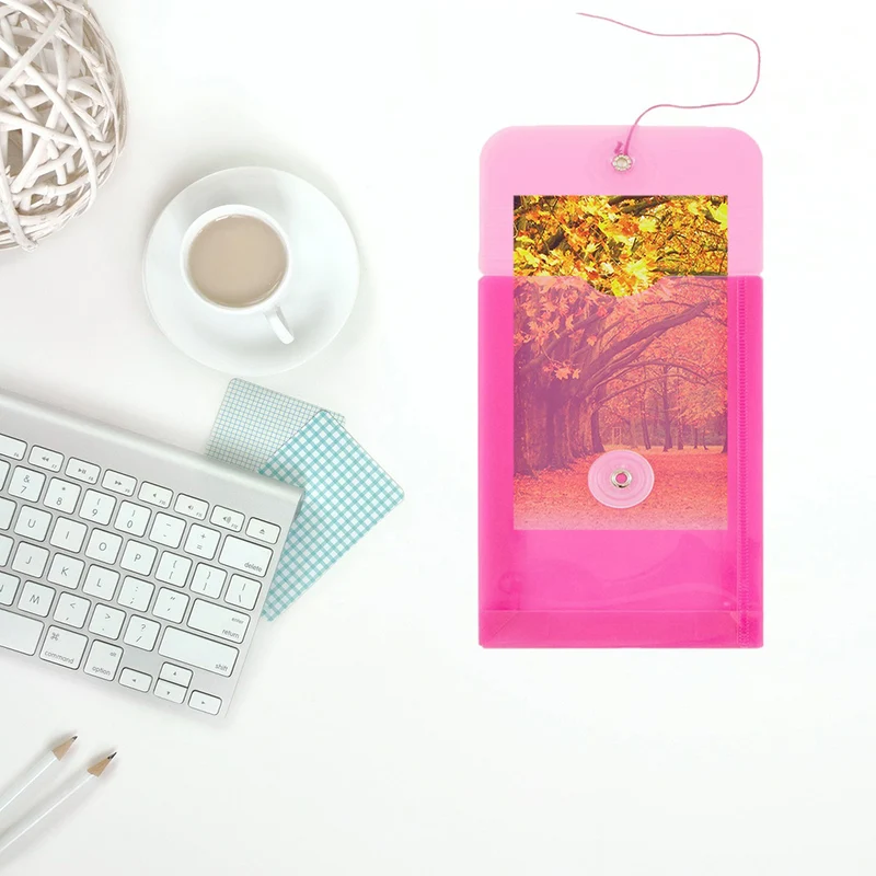 JAM Paper - Enveloppes en plastique avec fermeture à bouton et cordon - Extrémité ouverte - 4,25 x 6,25 - Rose fuchsia - Paquet de 12