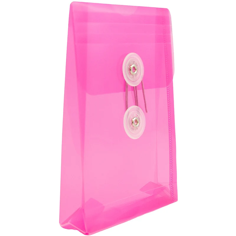 JAM Paper - Enveloppes en plastique avec fermeture à bouton et cordon - Extrémité ouverte - 4,25 x 6,25 - Rose fuchsia - Paquet de 12