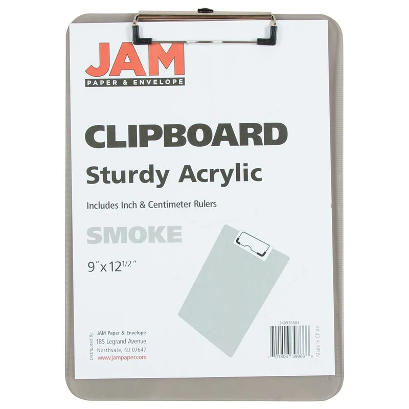JAM Paper Plastic Clipboards with Low Profile Metal Clip - Letter Size (9 x 12.5) - Smoke Grey