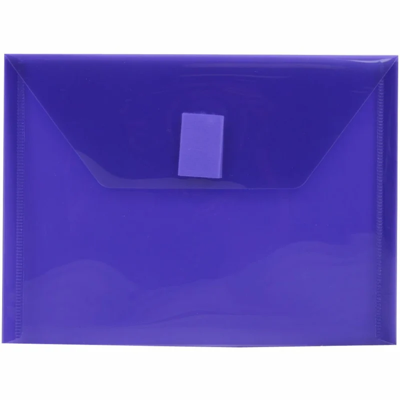 JAM Paper Plastic Envelopes with Hook & Loop Closure - Index Booklet - 5.5" x 7.5" - Purple - 12 Pack