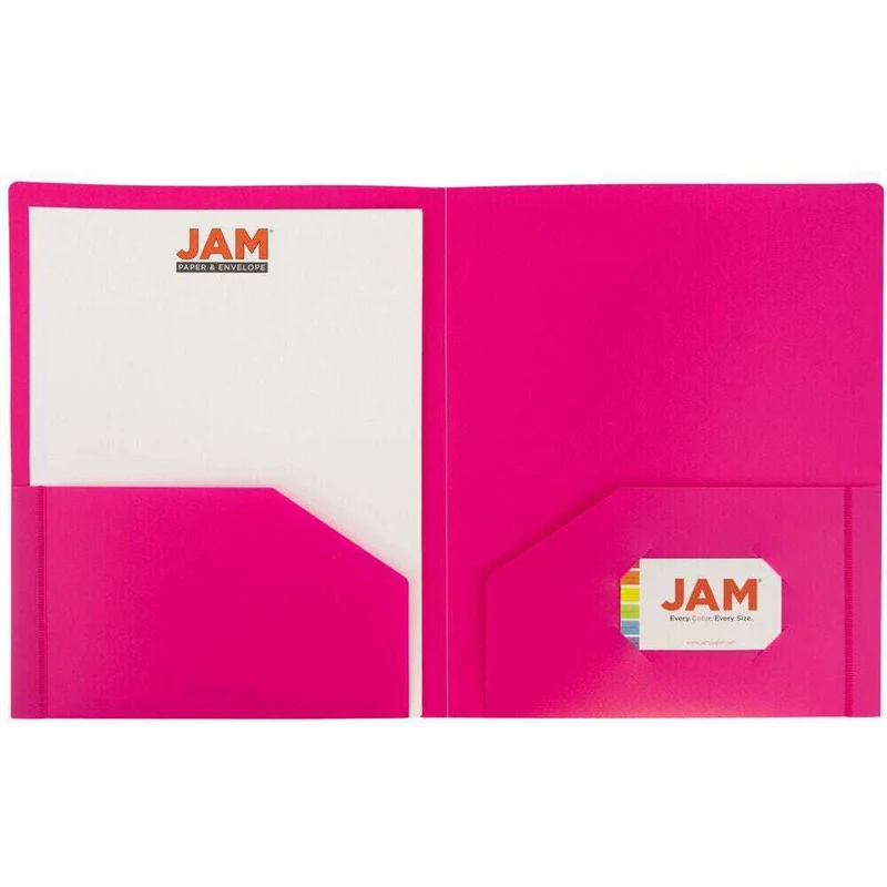 JAM Paper - Chemises d'école robustes à deux pochettes en plastique - rose fuchsia - Paquet de 6