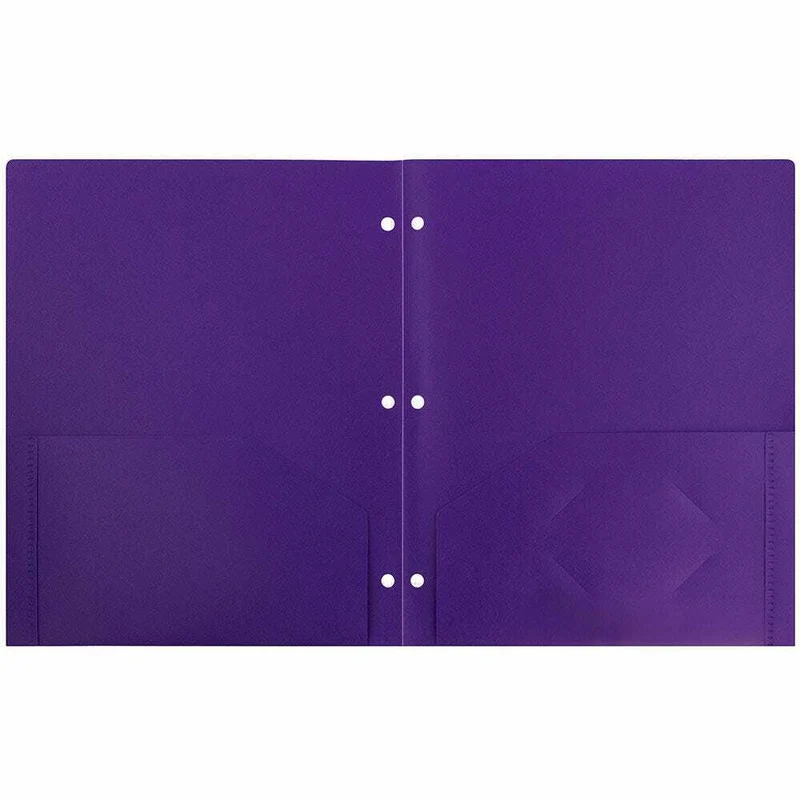JAM Paper - Dossiers scolaires à deux pochettes - perforateurs à 3 trous - en plastique robuste - violet - Paquet de 6