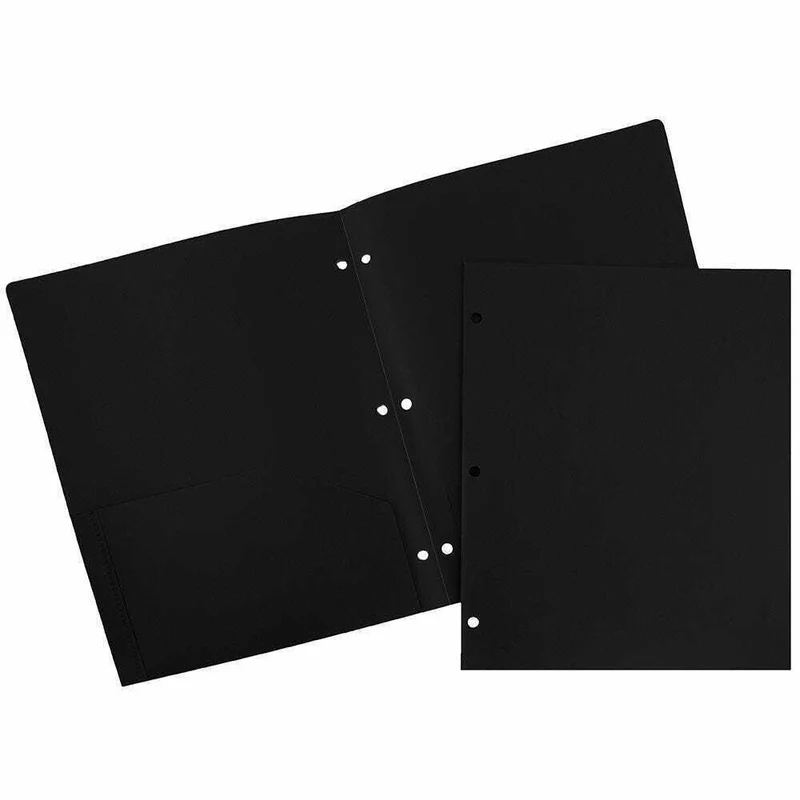 JAM Paper - Dossier scolaire robuste à 3 trous et 2 pochettes - noir - Paquet de 6