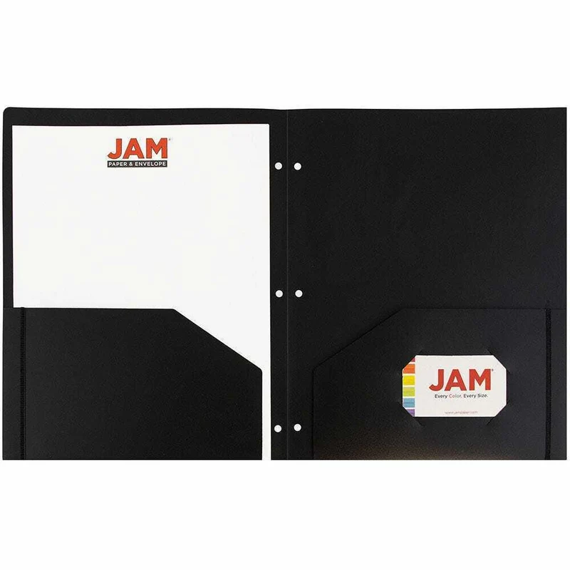 JAM Paper - Dossier scolaire robuste à 3 trous et 2 pochettes - noir - Paquet de 6