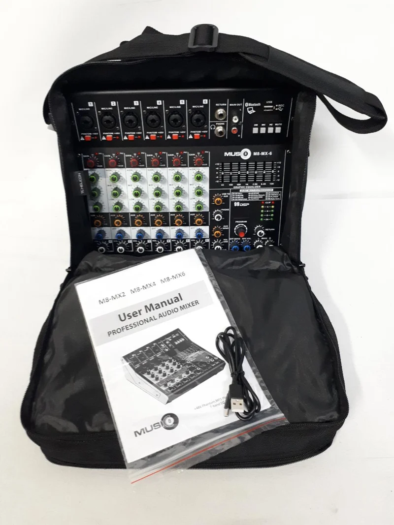 Music8 M8-MX-6 USB 8-Channel Mixing Console / Interface Mixer w/ EQ, DSP, Built-in 48V Phantom Power, MP3 Player, 5V USB Powered for Home Studio Recording DJ Network Live Broadcast or Karaoke - NEW
