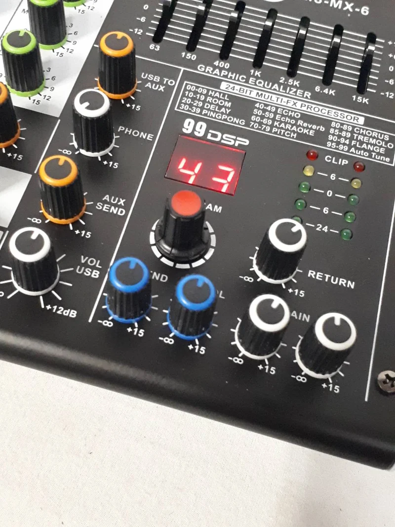 Music8 M8-MX-6 USB 8-Channel Mixing Console / Interface Mixer w/ EQ, DSP, Built-in 48V Phantom Power, MP3 Player, 5V USB Powered for Home Studio Recording DJ Network Live Broadcast or Karaoke - NEW