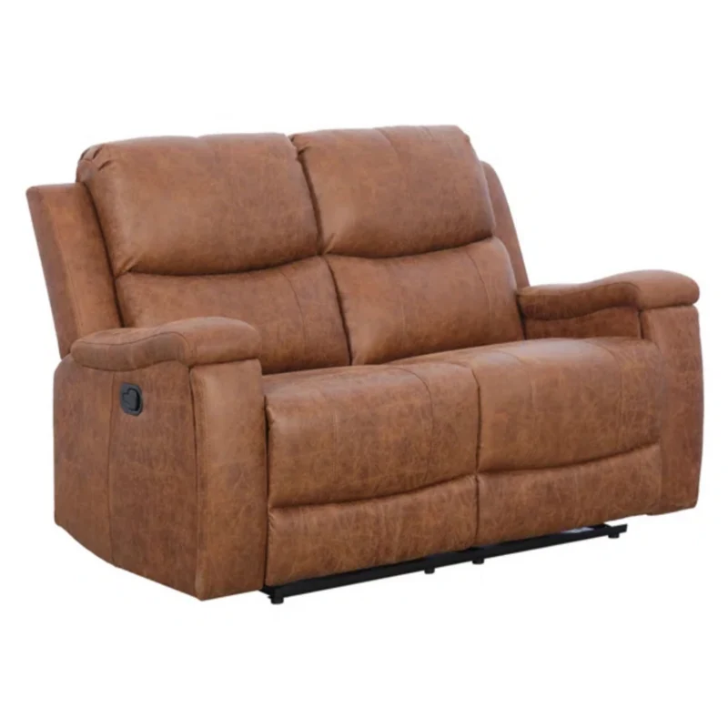 Ebello - 61 po de large Canapé‑deux‑places inclinable manuel en simili‑cuir‑Brun