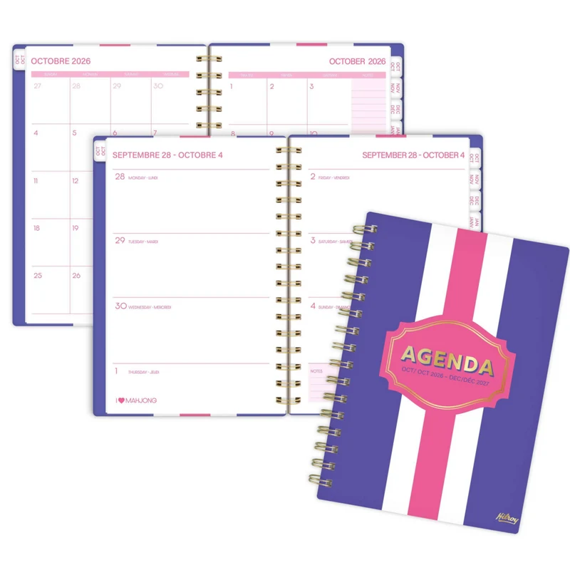 HilroyMahjong 15-Month Weekly Monthly Small Planner - 6-3/8" H x 6-1/4" W - Purple - Bilingual