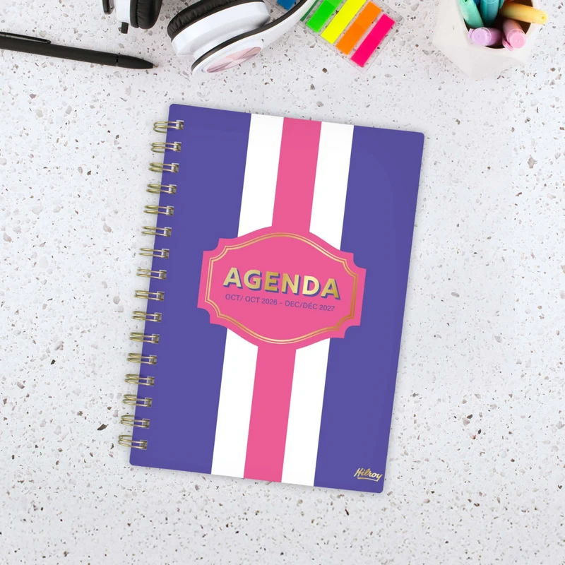 HilroyMahjong 15-Month Weekly Monthly Small Planner - 6-3/8" H x 6-1/4" W - Purple - Bilingual