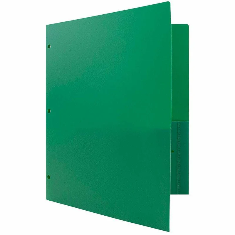 JAM Paper - Dossiers scolaires à deux pochettes - perforateurs à 3 trous - en plastique robuste - vert - Paquet de 6