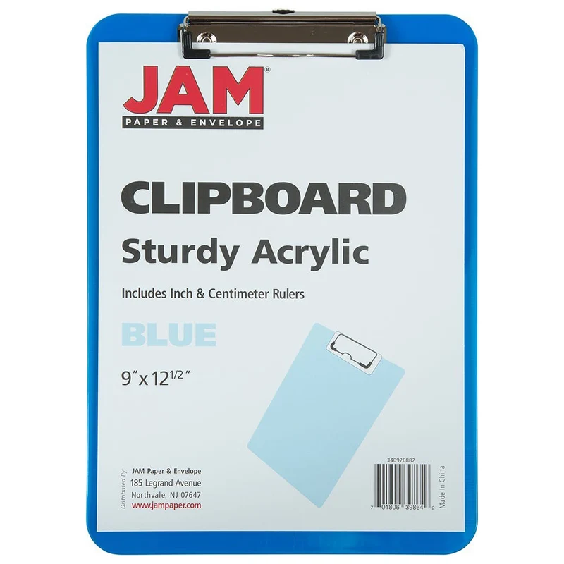 JAM Paper Plastic Clipboards with Low Profile Metal Clip - Letter Size (9 x 12.5) - Blue