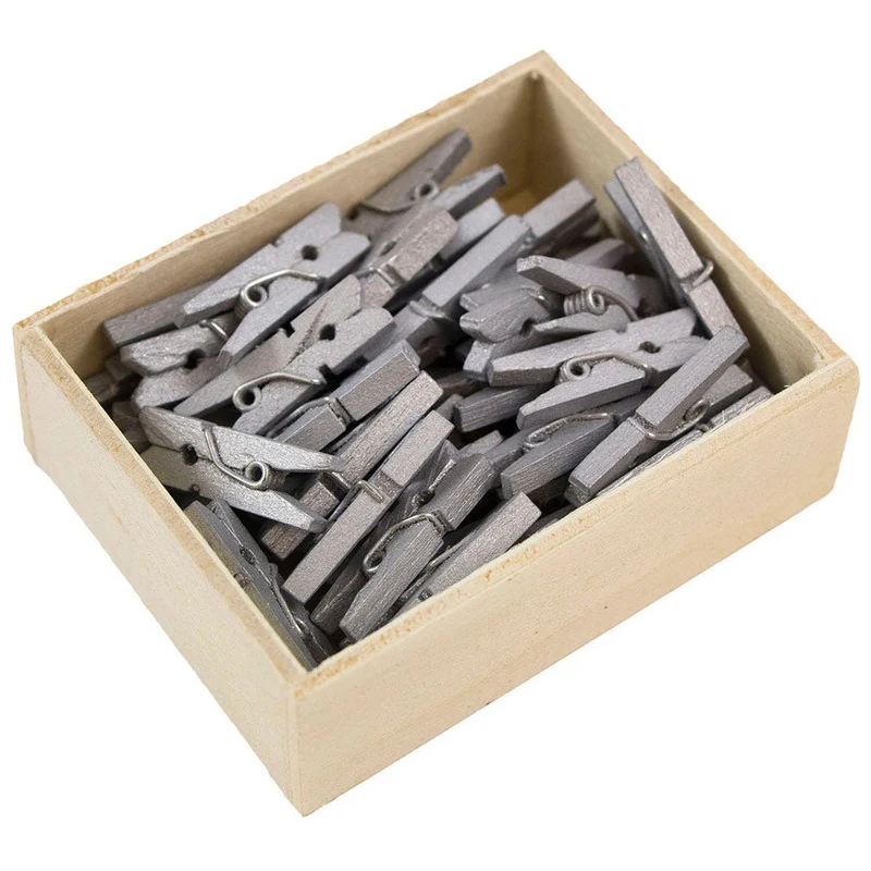 JAM Paper Wood Clip Clothes Pins - Small - 7/8" - Silver - 50 Pack