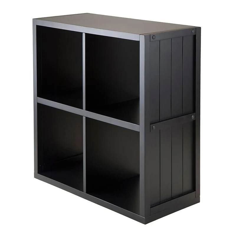 Winsome Timothy Storage Shelf with Wainscoting Panel, 2 x 2 Cube, 25.63" x 11.81" x 27.05", Black