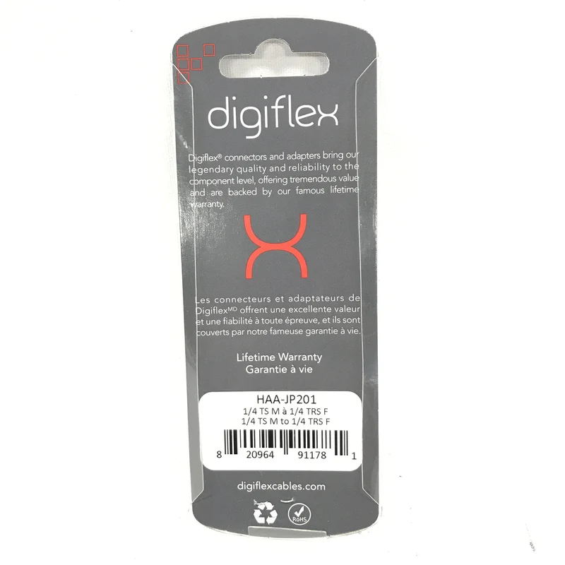 Digiflex HAA-JP201 Metal Inline Audio Adapter -1/4 TS M to 1/4 TRS F