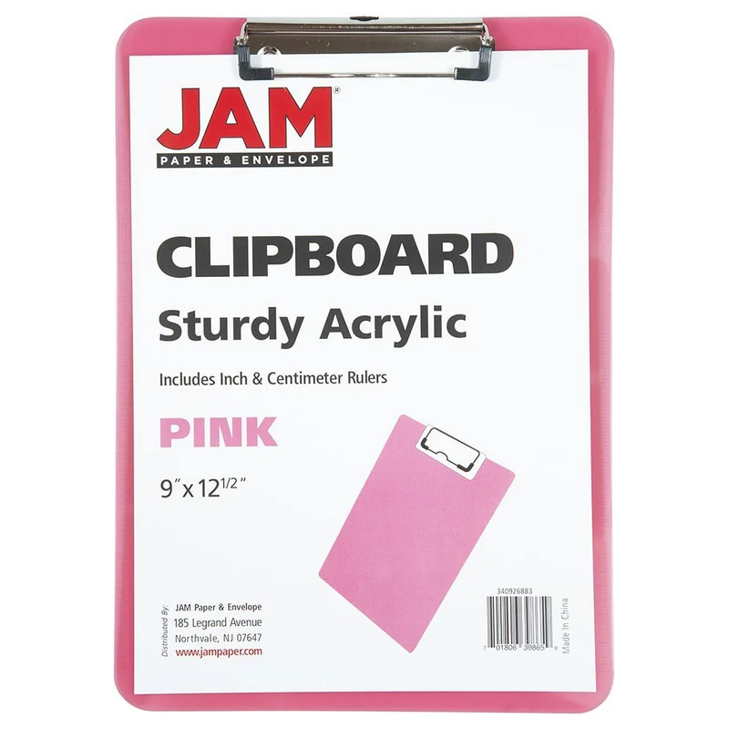 JAM Paper - Presse-papiers en plastique avec pince métallique discrète - format lettre (9 x 12 -5) - rose fuchsia