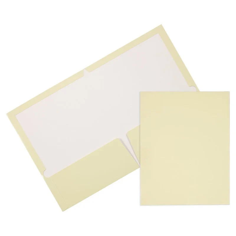JAM Paper - Dossiers de présentation brillants laminés à deux pochettes - ivoire - Paquet de 6