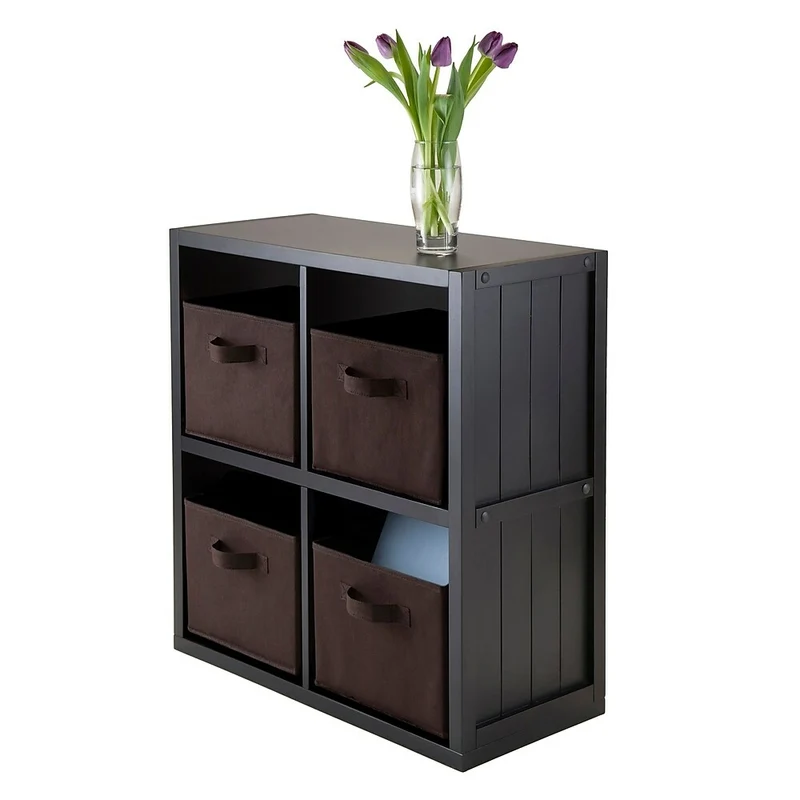 Winsome Timothy – Panneau de lambris à étagère avec 4 paniers en tissu, 5 pièces, 2 x 2, cube