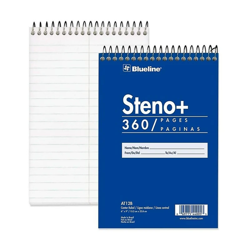 Blueline White Paper Wirebound Steno Pad, 360 pages, 6" x 9"