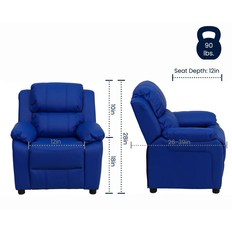 Flash Furniture – Fauteuil en vinyle inclinable pour enfant avec espace de rangement, style contemporain, bleu