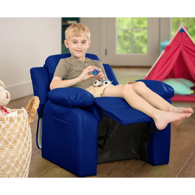Flash Furniture Deluxe Padded Contemporary Vinyl Kids Recliner with Storage Arms - Blue