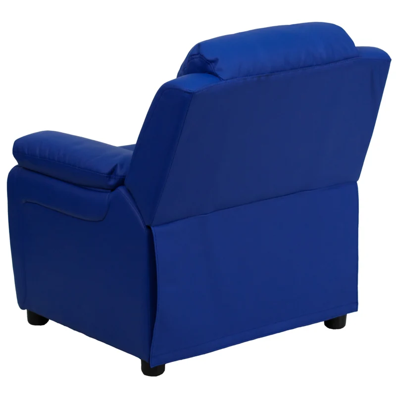 Flash Furniture Deluxe Padded Contemporary Vinyl Kids Recliner with Storage Arms - Blue