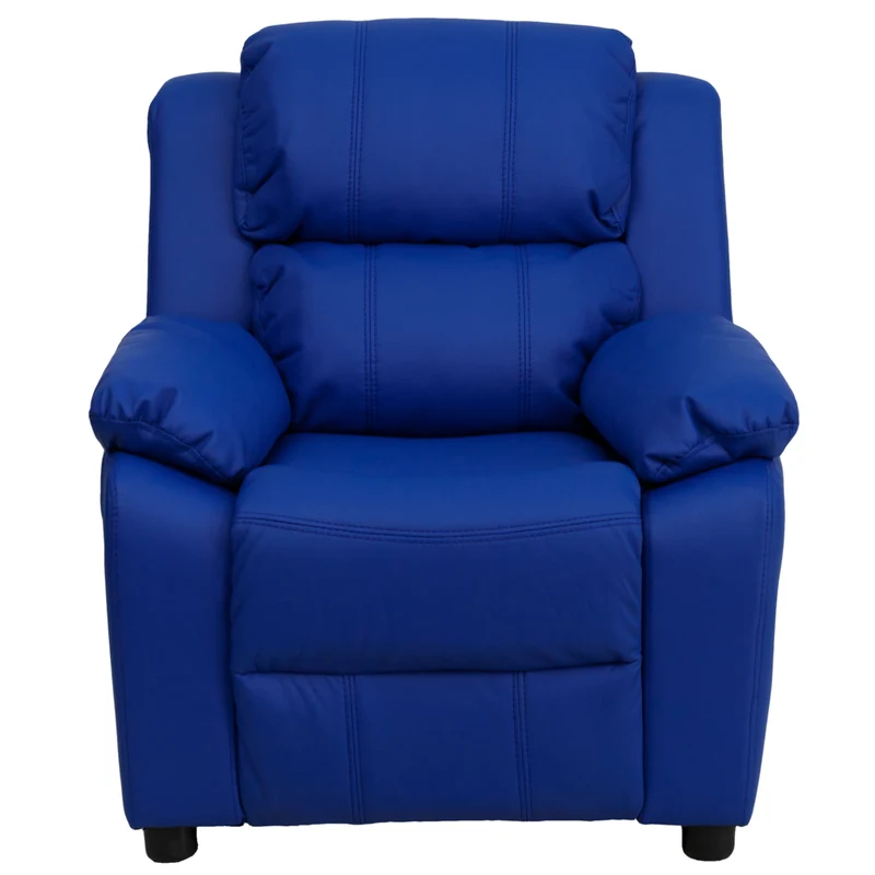 Flash Furniture Deluxe Padded Contemporary Vinyl Kids Recliner with Storage Arms - Blue
