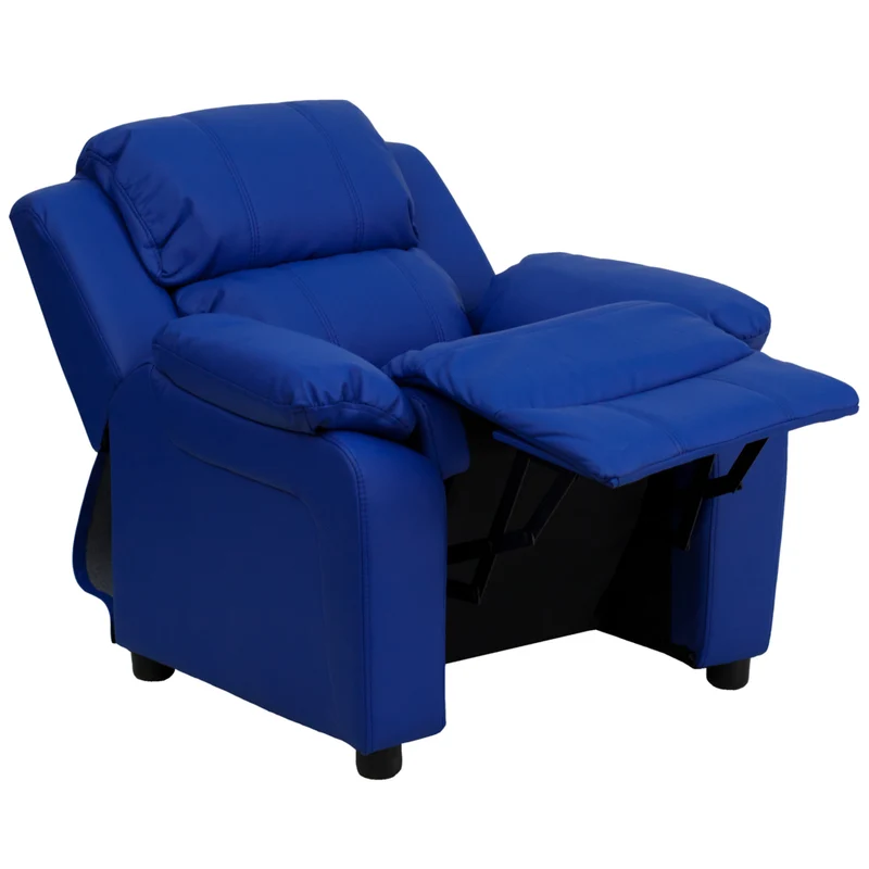 Flash Furniture Deluxe Padded Contemporary Vinyl Kids Recliner with Storage Arms - Blue