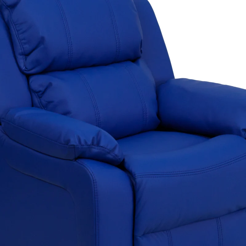 Flash Furniture Deluxe Padded Contemporary Vinyl Kids Recliner with Storage Arms - Blue