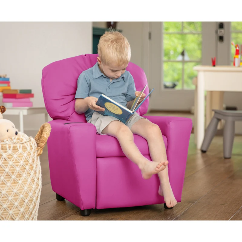 Flash Furniture – Fauteuil inclinable pour enfants en vinyle contemporain avec porte-gobelet et appuie-tête, rose vif