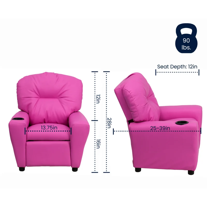 Flash Furniture – Fauteuil inclinable pour enfants en vinyle contemporain avec porte-gobelet et appuie-tête, rose vif