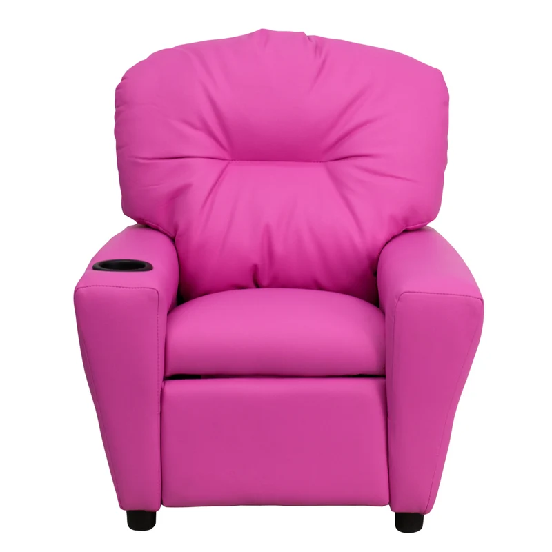 Flash Furniture – Fauteuil inclinable pour enfants en vinyle contemporain avec porte-gobelet et appuie-tête, rose vif
