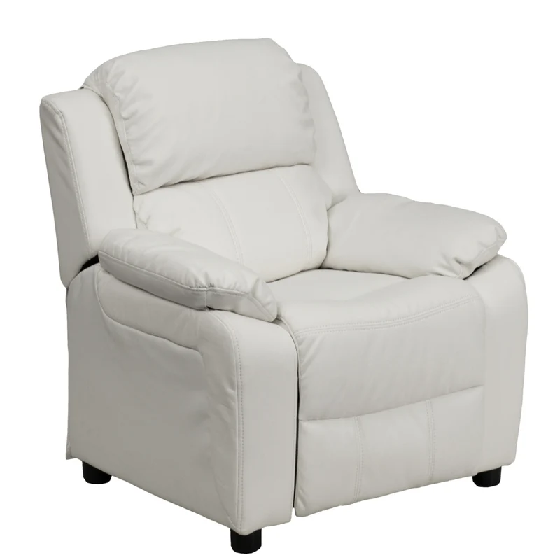 Flash Furniture – Fauteuil inclinable moderne de luxe pour enfants, vinyle, très rembourré, rangement dans les accoudoirs, blanc