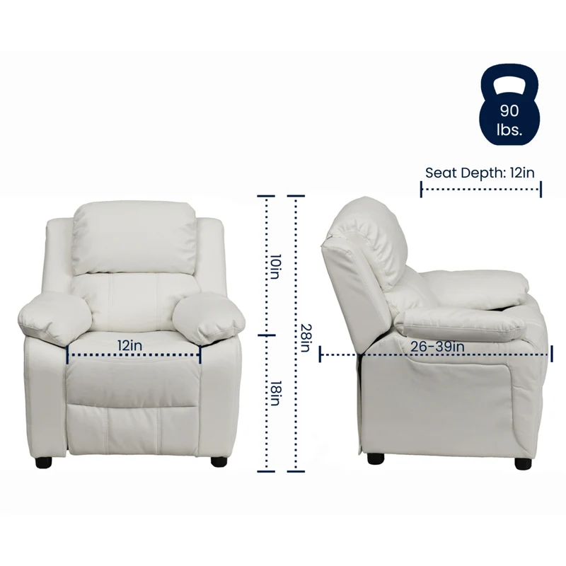 Flash Furniture – Fauteuil inclinable moderne de luxe pour enfants, vinyle, très rembourré, rangement dans les accoudoirs, blanc