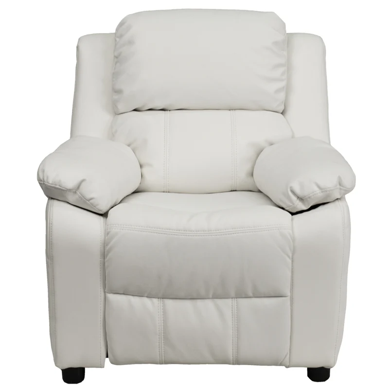 Flash Furniture – Fauteuil inclinable moderne de luxe pour enfants, vinyle, très rembourré, rangement dans les accoudoirs, blanc