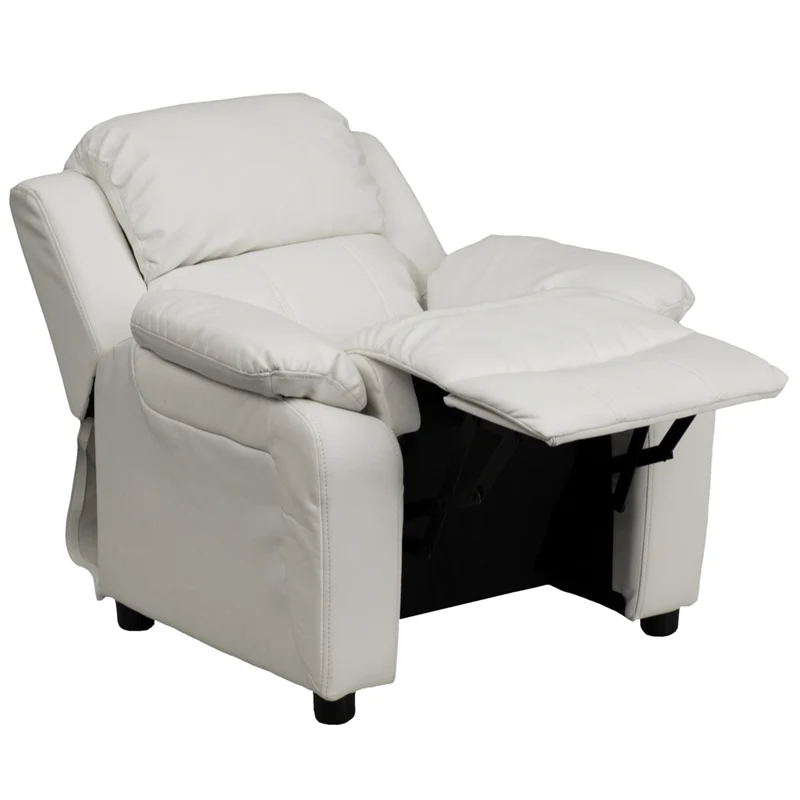 Flash Furniture – Fauteuil inclinable moderne de luxe pour enfants, vinyle, très rembourré, rangement dans les accoudoirs, blanc