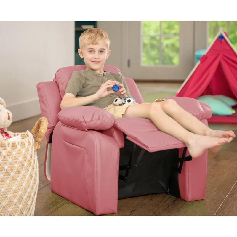 Flash Furniture – Fauteuil en vinyle inclinable pour enfant avec espace de rangement, style contemporain, rose
