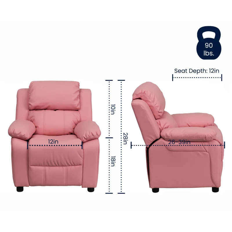 Flash Furniture – Fauteuil en vinyle inclinable pour enfant avec espace de rangement, style contemporain, rose