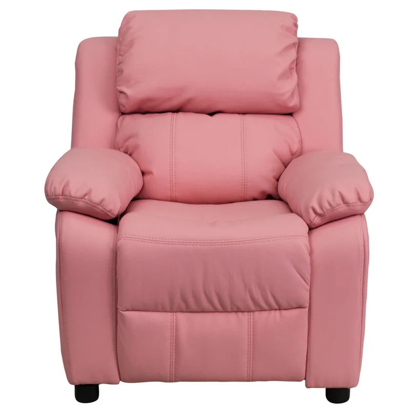 Flash Furniture – Fauteuil en vinyle inclinable pour enfant avec espace de rangement, style contemporain, rose
