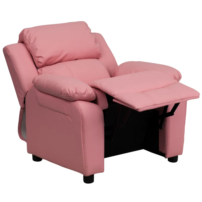 Flash Furniture – Fauteuil en vinyle inclinable pour enfant avec espace de rangement, style contemporain, rose