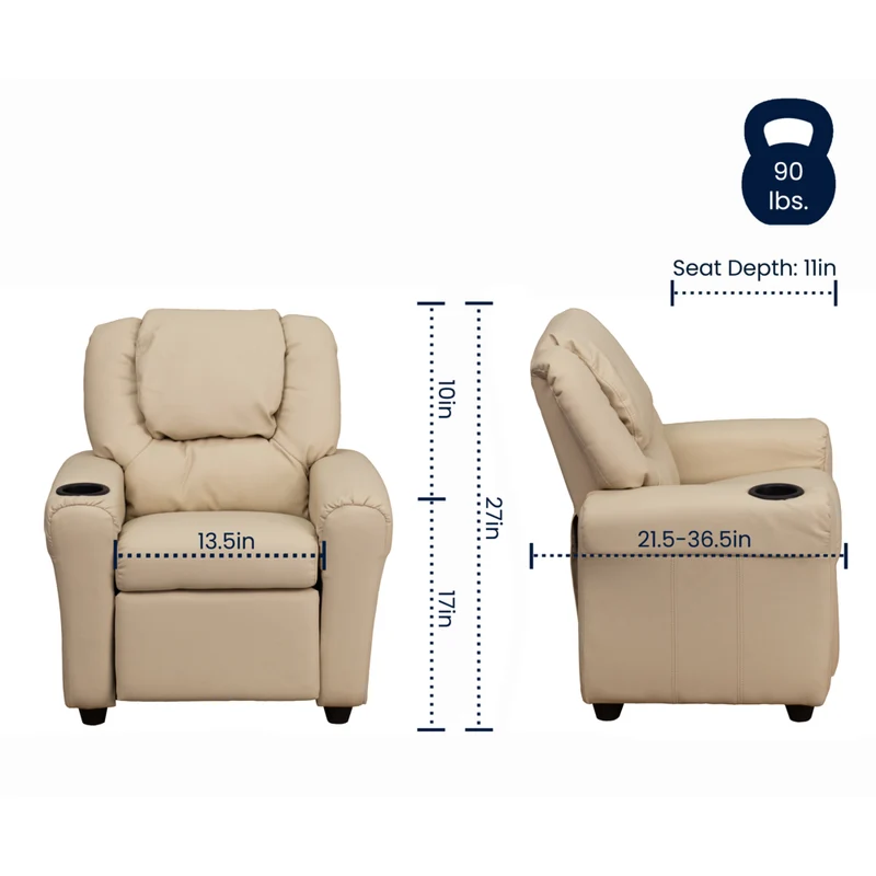 Flash Furniture – Fauteuil inclinable pour enfants en vinyle contemporain avec porte-gobelet et appuie-tête, beige