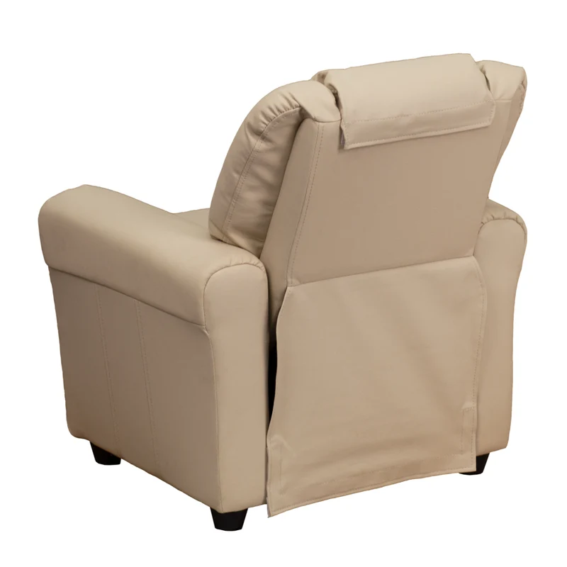 Flash Furniture – Fauteuil inclinable pour enfants en vinyle contemporain avec porte-gobelet et appuie-tête, beige