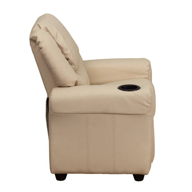 Flash Furniture – Fauteuil inclinable pour enfants en vinyle contemporain avec porte-gobelet et appuie-tête, beige
